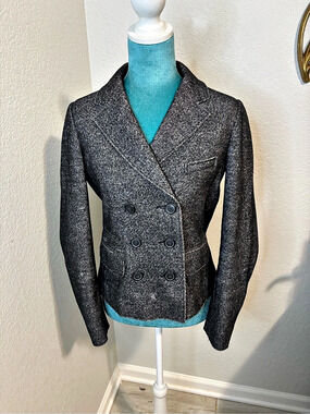 J. Crew Thandie Double Breasted Blazer Jacket Small S Gray Marled Wool Blend EUC